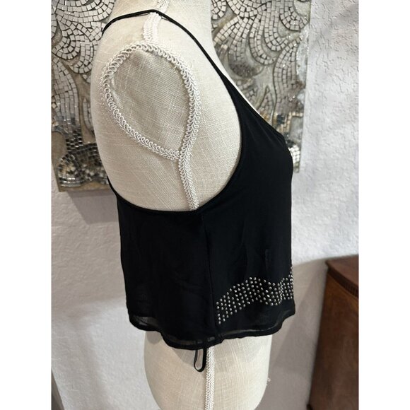 Naked Zebra Black Crop Tank Top Rhinestone Detailing & Sheer Hem For Women Small - Picture 5 of 9